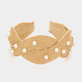 Pearl Embellished Braided Straw Headband