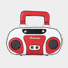 Boombox Shaped Crossbody Bag with Top Handle