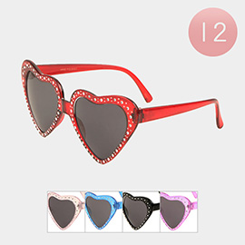 12PCS - Glass Stone Decorated Heart Shaped Wayfarer Sunglasses