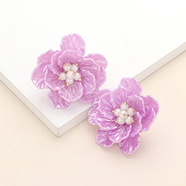 Pearl Centered Resin Flower Earrings