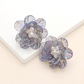 Faceted Bead Centered Resin Flower Earrings