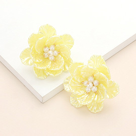 Pearl Centered Resin Flower Earrings