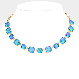 Cushion Square Stone Link Evening Necklace