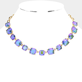 Cushion Square Stone Link Evening Necklace