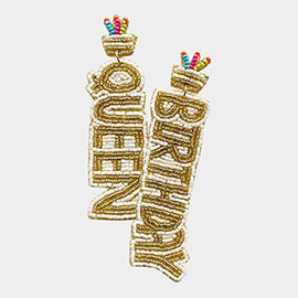 Felt Back Beaded Cake Queen Birthday Message Link Dangle Earrings
