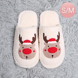 Santa Hat Rudolph Print Soft Home Indoor Floor Slippers
