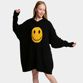 Smile Accented Side Pocket Hoodie Wearable Blanket Poncho