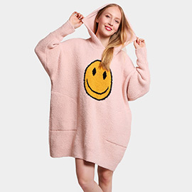 Smile Accented Side Pocket Hoodie Wearable Blanket Poncho