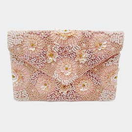 Sequin Beaded Flower Clutch / Crossbody Bag