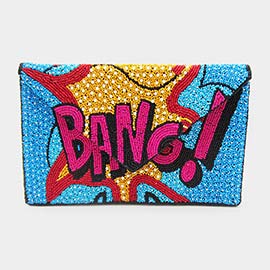 Bang! Message Pearl Seed Beaded Clutch / Crossbody Bag