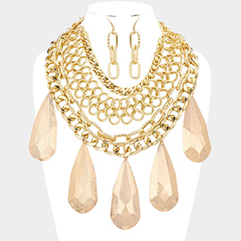 Metal Teardrop Accented Statement Necklace