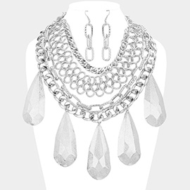 Metal Teardrop Accented Statement Necklace