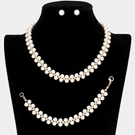 3PCS - Pearl Cluster Necklace Jewelry Set