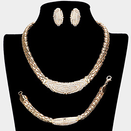 3PCS - Rhinestone Embellished Necklace Jewelry Set