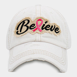 Believe Message Pink Ribbon Accented Vintage Baseball Cap