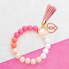 Pink Ribbon Tassel Charm Colored Beaded Keychain / Bracelet