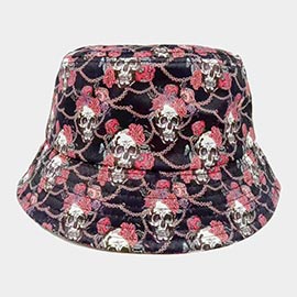 Flower Skull Patterned Bucket Hat