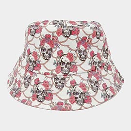 Flower Skull Patterned Bucket Hat