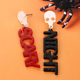 Glittered Resin Skull Scary Night Message Link Dangle Earrings