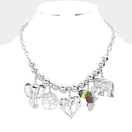 Elephant Tree of Life Heart Afro Girl Pendant Necklace