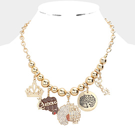 Crown Queen Message Afro Girl Pendant Necklace