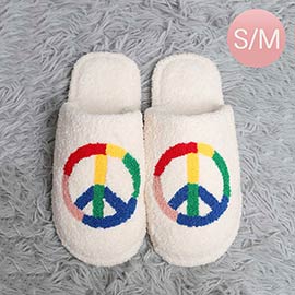 Rainbow Peace Sign Print Soft Home Indoor Floor Slippers