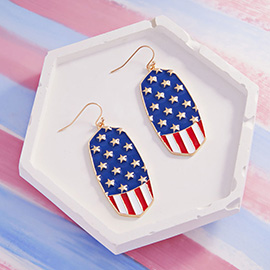 American USA Flag Enamel Metal Hexagon Dangle Earrings