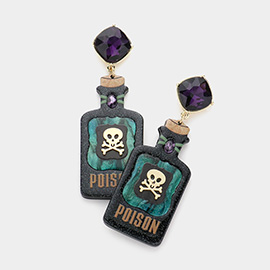 Glittered Resin Skull Pointed Poison Bottle Dangle Earrings