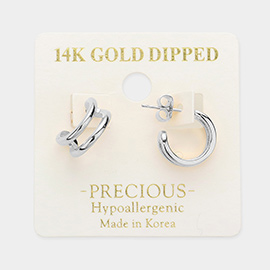 14K White Gold Dipped Open Mini Hoop Earrings