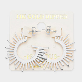 14K White Gold Dipped Geometric Metal Hoop Earrings