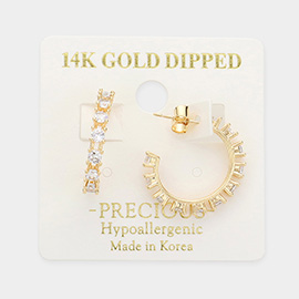 14K Gold Dipped Stone Embellished Metal Hoop Earrings