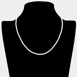 White Gold Dipped Brass Metal 3mm Pearl Necklace