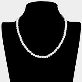 White Gold Dipped Brass Metal 6mm Pearl Necklace