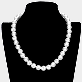 White Gold Dipped Brass Metal 12mm Pearl Necklace
