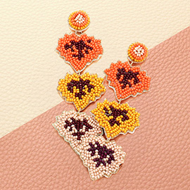 Felt Back Seed Beaded Triple Maple Leaf Link Dangle Earrings