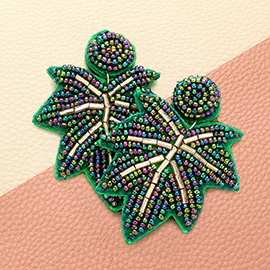 Felt Back Beaded Maple Leaf Dangle Earrings