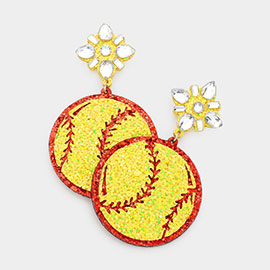 Glittered Softball Dangle Earrings