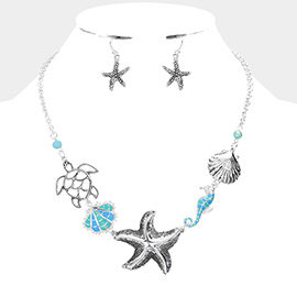 Turtle Shell Starfish Seahorse Link Necklace