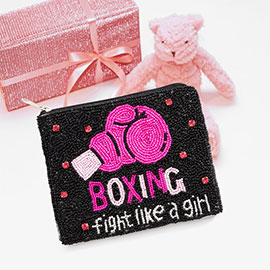Boxing Fight Like a Girl Message Seed Beaded Mini Pouch Bag