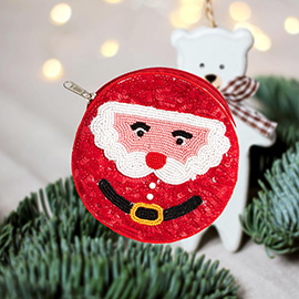 Santa Sequin Beaded Christmas Mini Pouch Bag