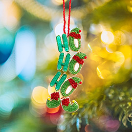 HOHOHO Message Felt Back Seed Beaded Santa Hat Christmas Ornament
