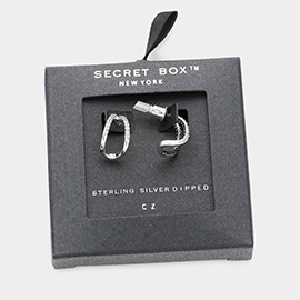 Secret Box _ Sterling Silver Dipped CZ Embellished Open Hoop Earrings
