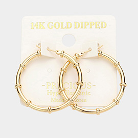 14K Gold Dipped 1.4 Inch Metal Bamboo Hoop Pin Catch Earrings