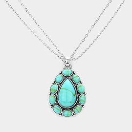 Natural Stone Teardrop Pendant Double Layered Necklace