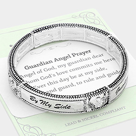 Guardian Angel Prayer Message Wing Pointed Metal Stretch Bracelet