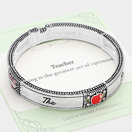 Teacher Message Apple Heart Books Pointed Metal Stretch Bracelet