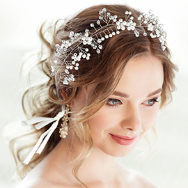 Floral Pearl Cluster Bun Wrap Headpiece / Necklace