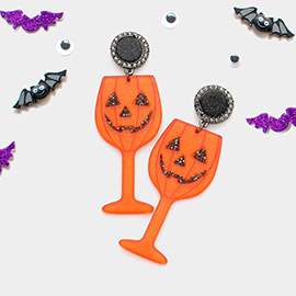 Glittered Pumpkin Pointed Wine Dangle Earrings