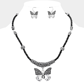 Embossed Metal Butterfly Pendant Necklace