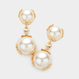 Double Pearl Link Dangle Earrings